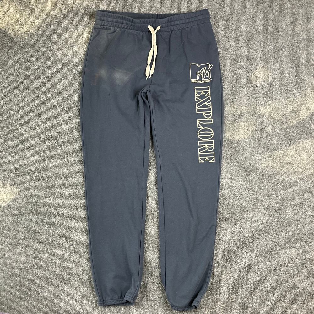 MTV Men's Sweatpants L Black‎ Joggers Graphic Explore Drawstring Lounge Pants